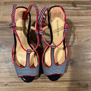 Gianni Bini Red and Blue Striped Heels 7.5